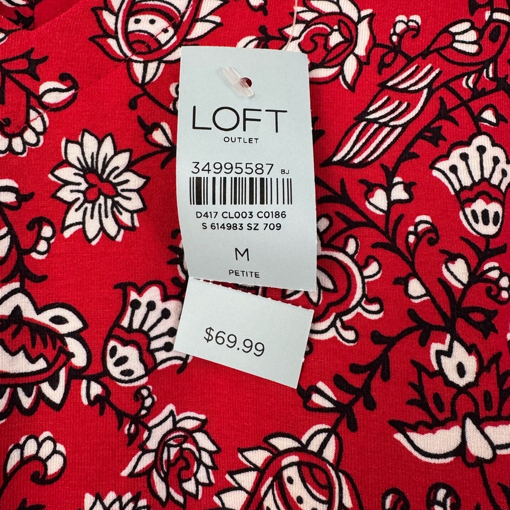 Loft Outlet Red Paisley Women's Dress Size Medium Petite NWT - Picture 3 of 4